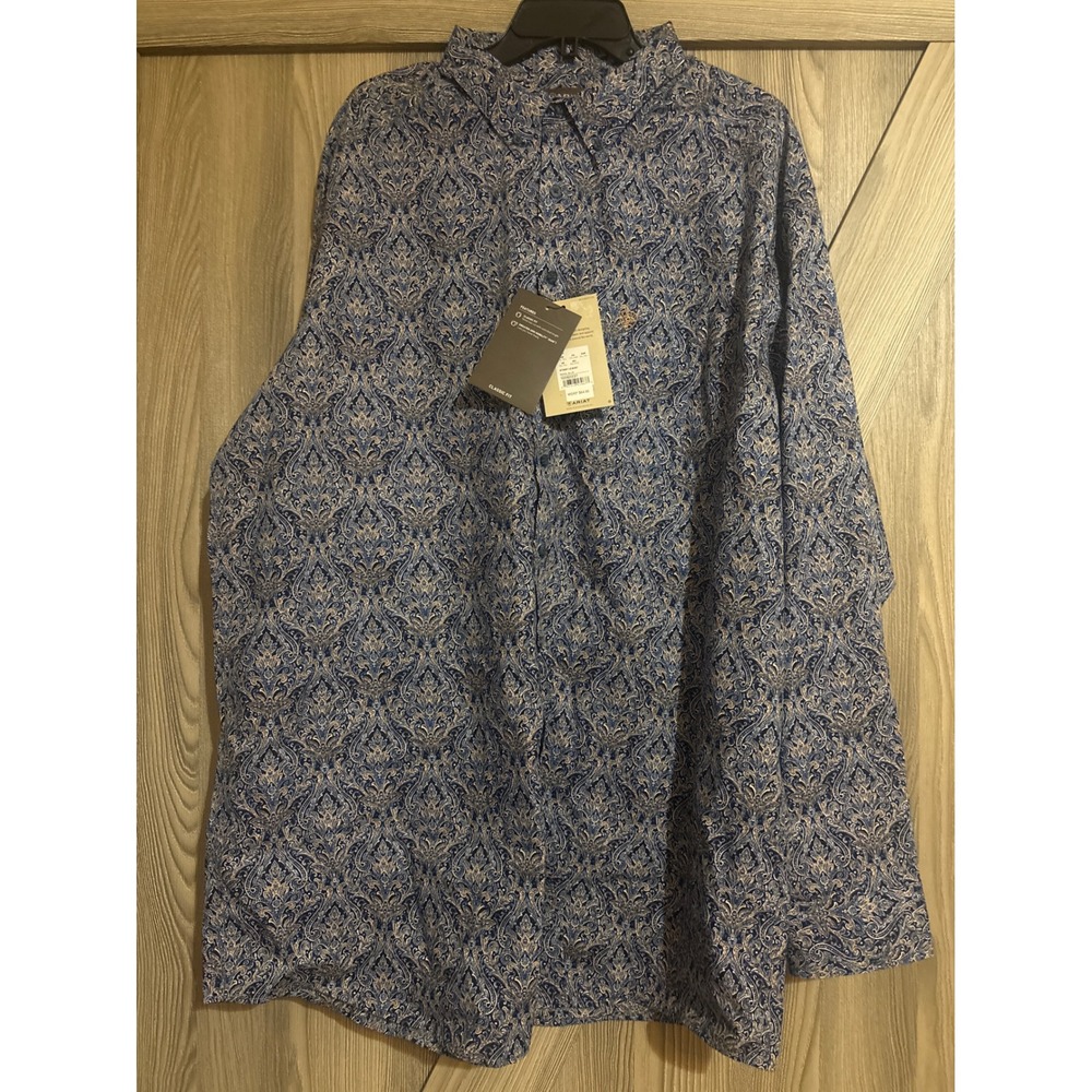 Ariat Stoney LS Shirt Royal Blue Paisley Western Button Down XXL-Tall 10062237